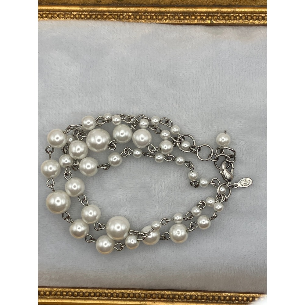 Vtg Premier Designs Pearl Bracelet 3 Strand Faux Pearl Old Money Bridal Classic